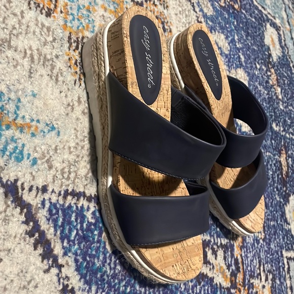 easy street - Maryann Women’s Black Slip-On Wedge Sandals | Size 8W - Picture 5 of 12